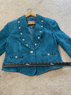 Cripple Creek Suede Leather Jacket Fringed Studded Beaded Teal Women's Large