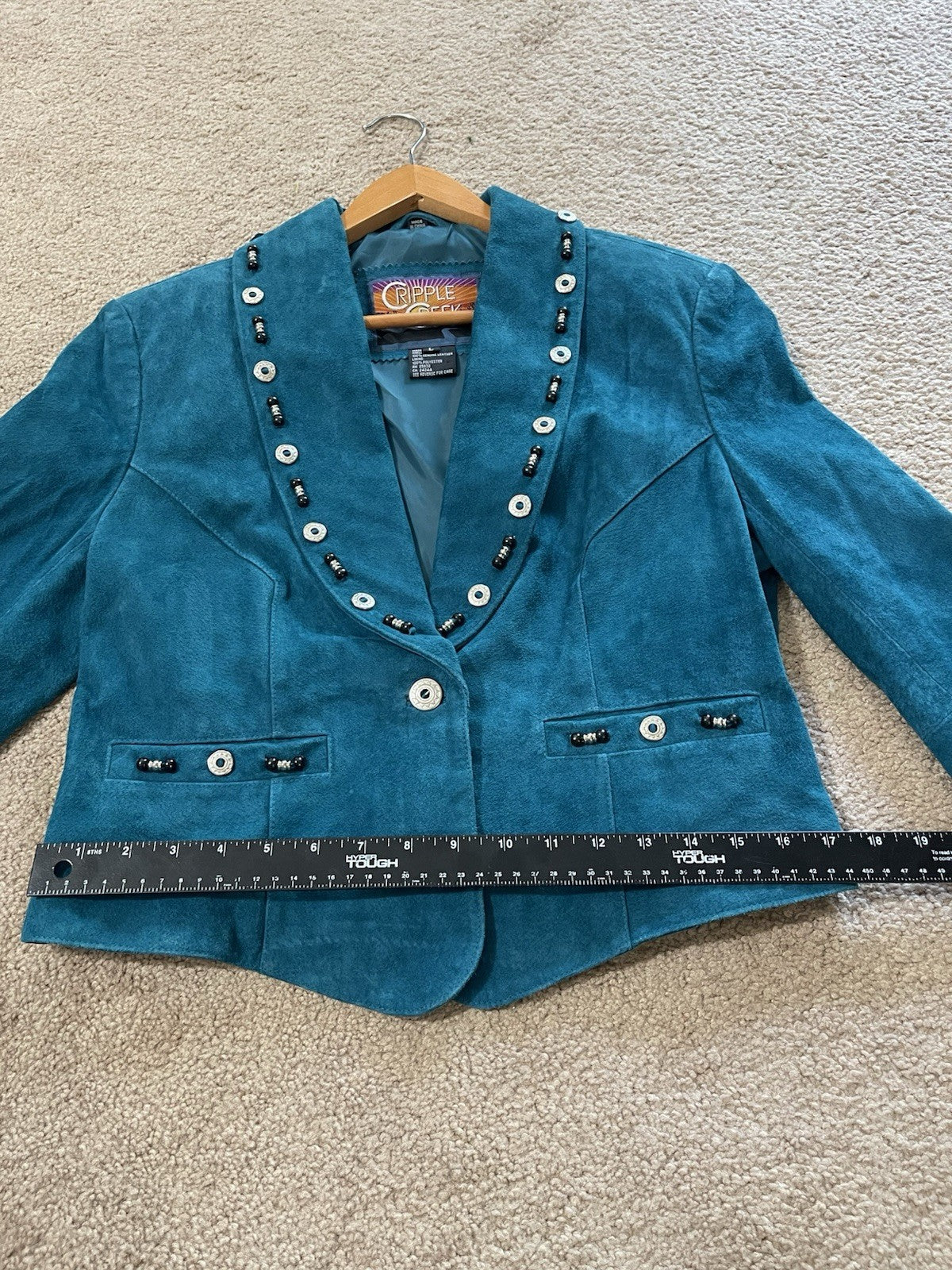 Cripple Creek Suede Leather Jacket Fringed Studded Beaded Teal Women's Large