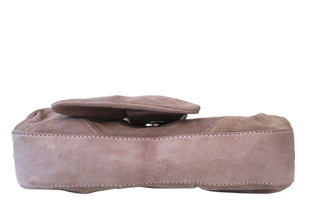 Vintage Y2k CASADEI Taupe Buckle Embellished Suede Evening Shoulder Bag
