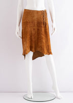 Plein Sud Suede Leather Lace Up Tie Asymmetric Skirt