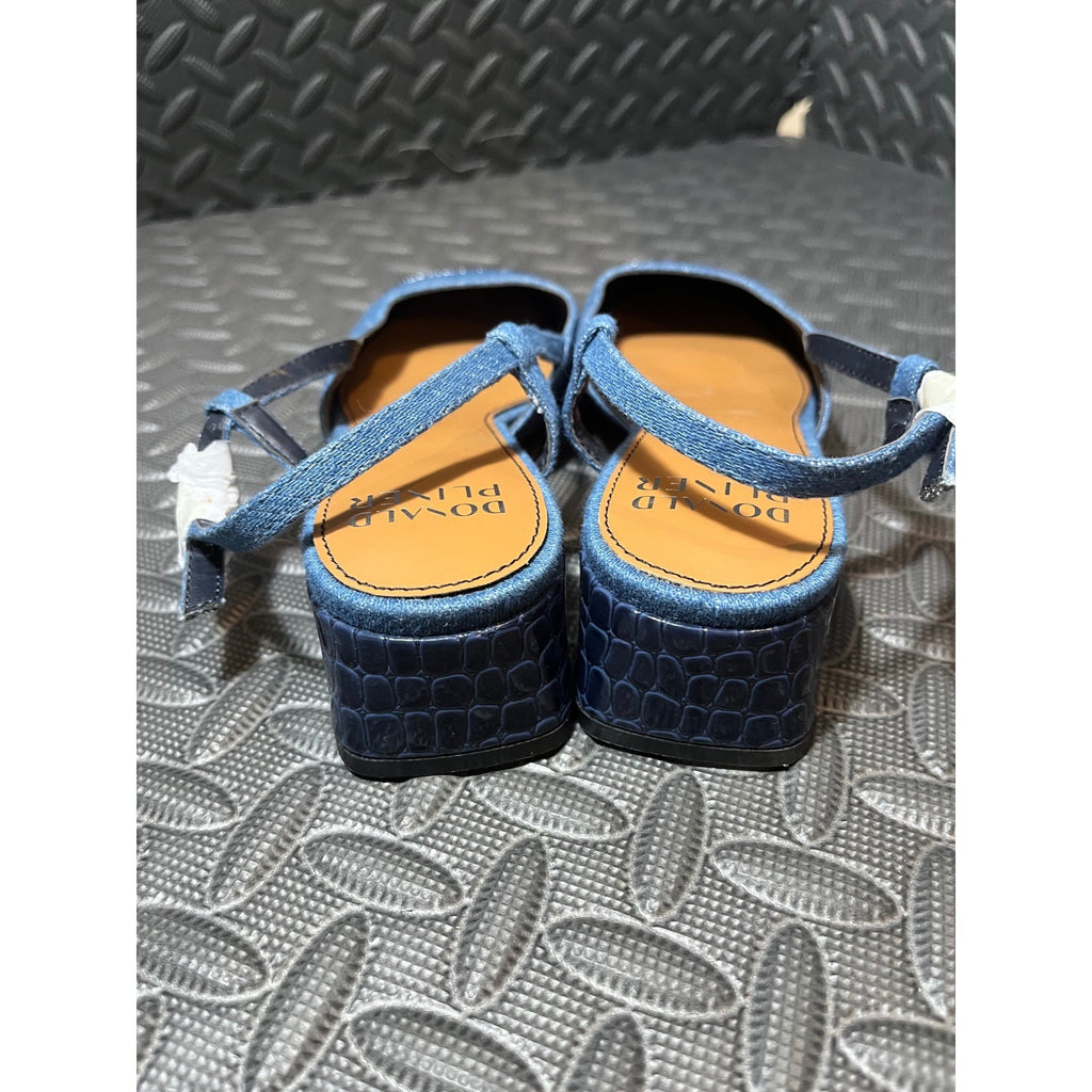 Donald Pliner Blue Denim Croc Embossed Cap Toe Slingback Heels
