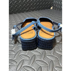 Donald Pliner Blue Denim Croc Embossed Cap Toe Slingback Heels