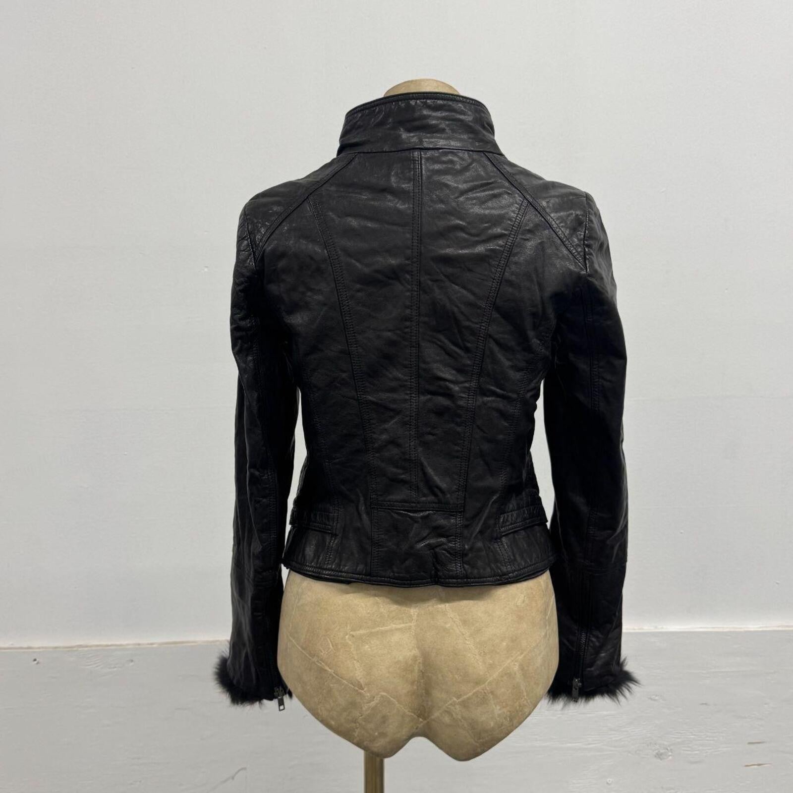 Vintage Vero Moda Black Goat Leather & Fox Fur Moto Jacket