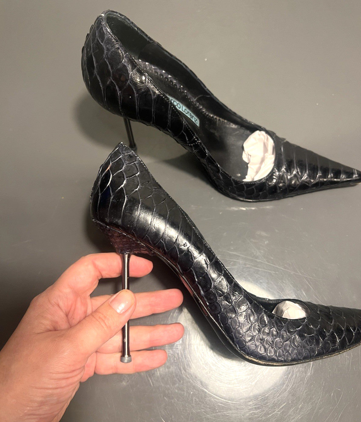 Gianmarco Lorenzi Ladies 37.5 4 Heels Python Exotic Nail Heel Pointed Slim Toe