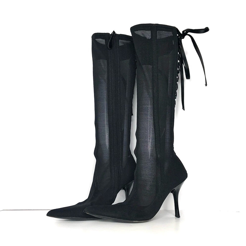 Vintage Giuseppe Zanotti Corset Mesh Knee High Pointed Toe Boots 36