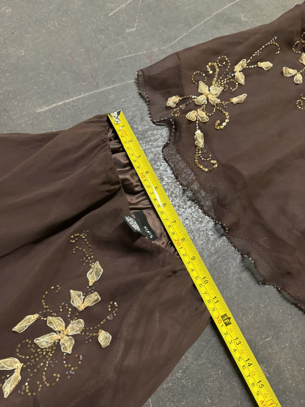 Vintage Y2K Woodland Fairy Brown Floral Silk Beaded Two Piece Skirt Set Asymmetric