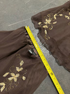 Vintage Y2K Woodland Fairy Brown Floral Silk Beaded Two Piece Skirt Set Asymmetric