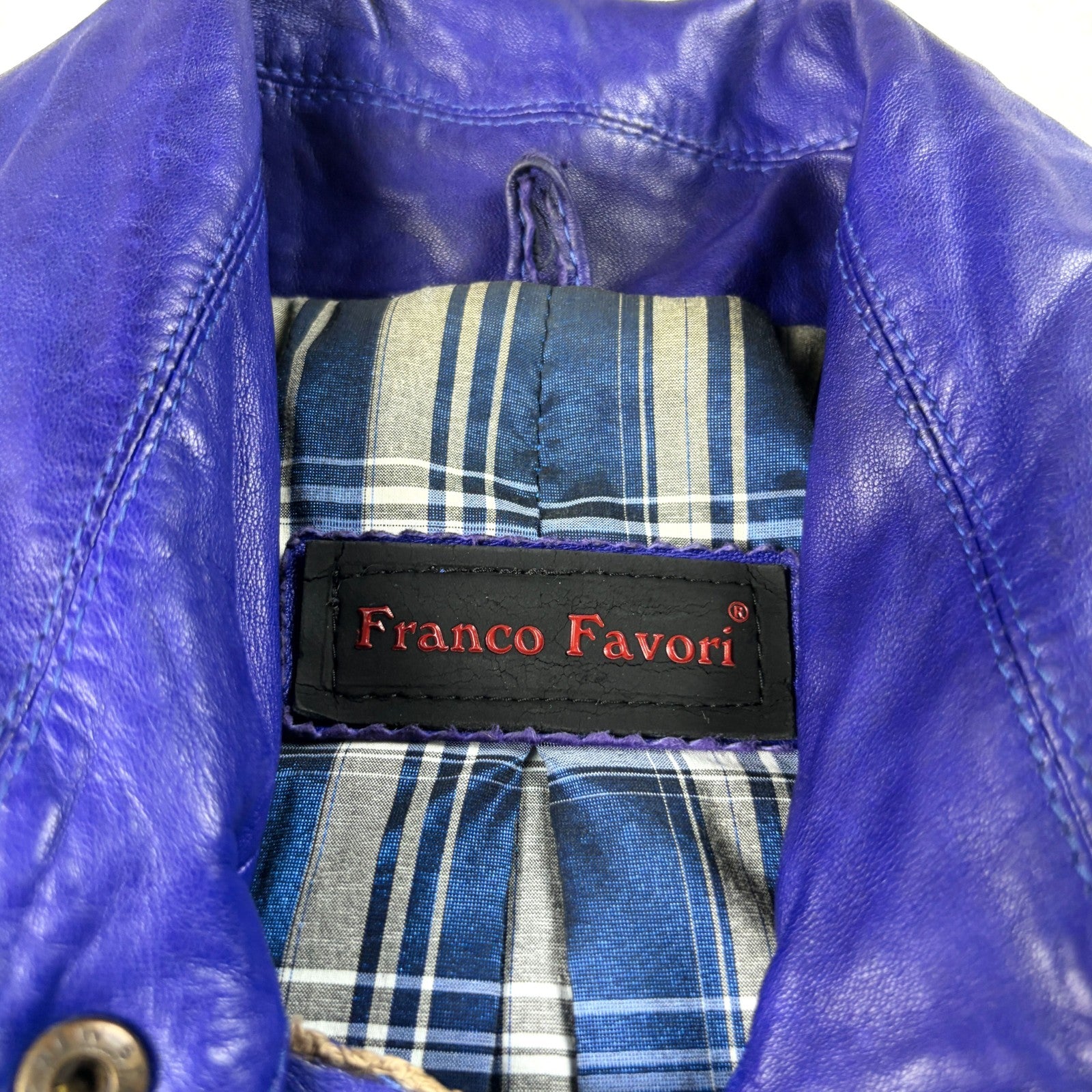 Franco Favori Vintage Real Leather Jacket Small Blue