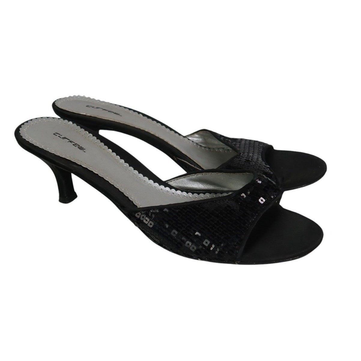 Vintage Curfew Black Sequin Embellished Open Toe Mule