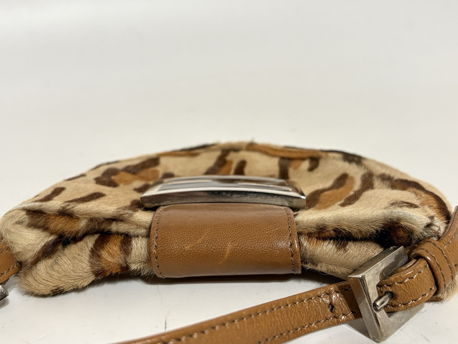 Vtg Fendi Leopard Print Pony Hair Croissant Bag