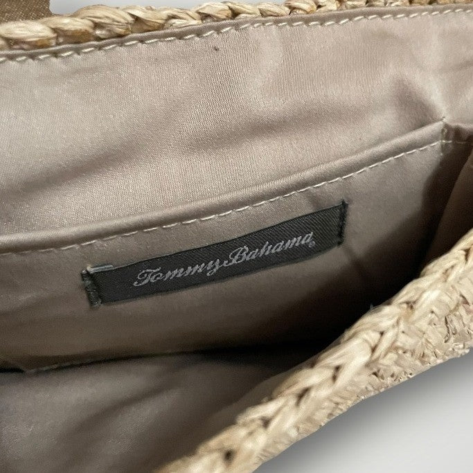 Tommy Bahama Feeling Beachy Straw Shoulder Bag Shell Beaded Mother of Pearl Boho