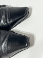 Vtg CHANEL BLACK LEATHER CC LOGO SOCK BOOTS 39