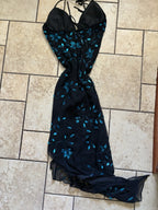 Vintage Cache Silk Floral Blue Beaded Dress
