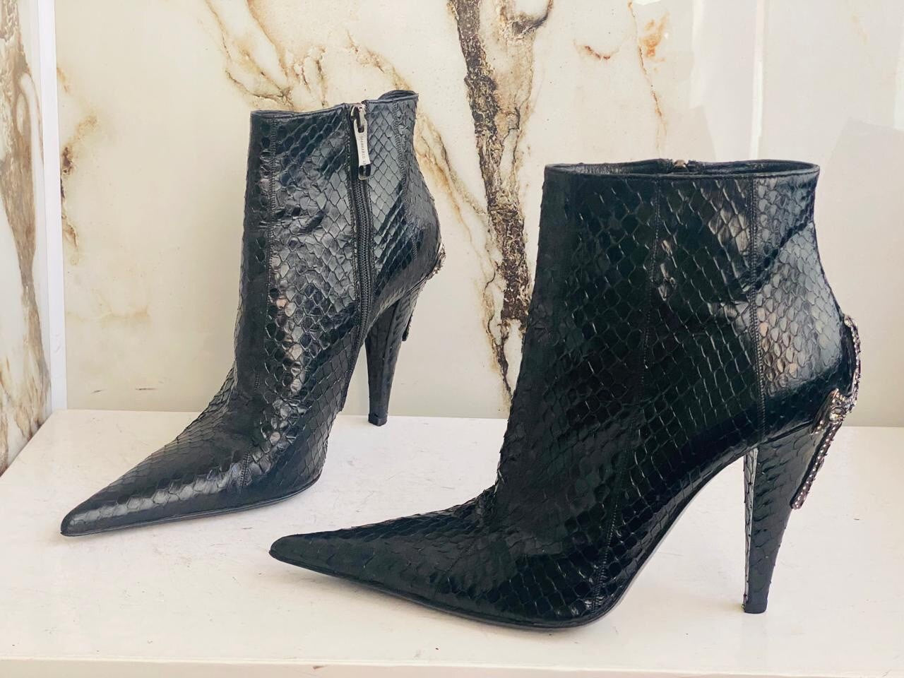 Gianmarco Lorenzi Best Women Boots  Premium Snake Leather High Heels Size 39