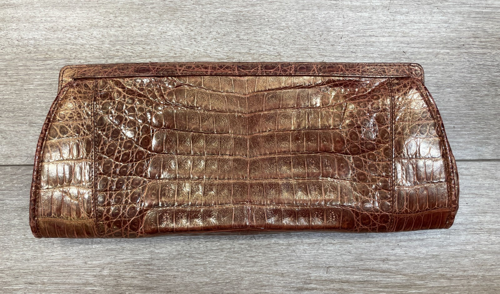 Vintage Nancy Gonzalez Brown Alligator Clutch with Magnetic Closure