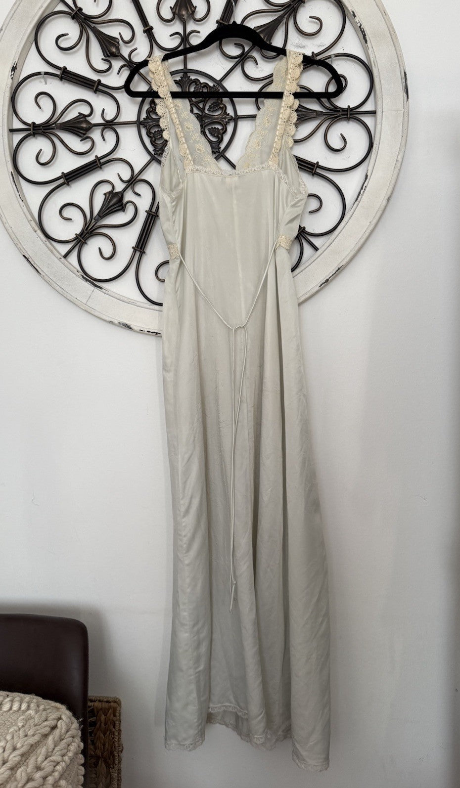 Vtg 70s Christian Dior Lingerie Ivory Lace Silk Nightgown Slip Womens Small