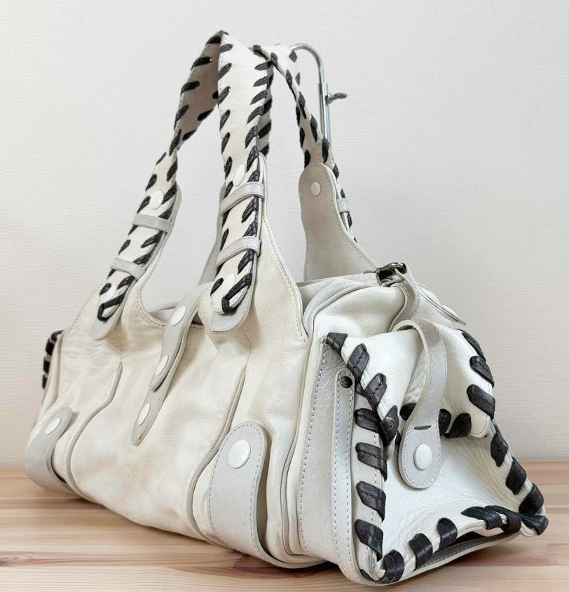 Chloe Silverado White Leather Bag Vintage Early 2000s Large Satchel Tote