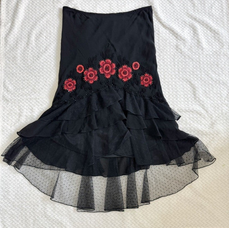 Sue Wong Vintage Silk Beaded Embroidered Skirt Top Set Size 6 Black