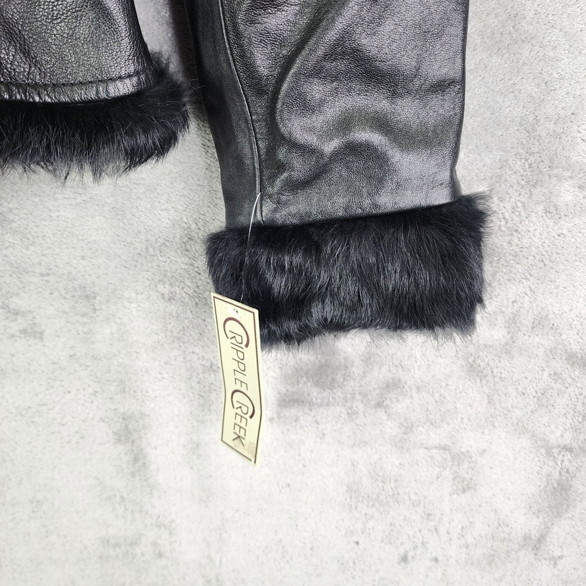 Cripple Creek Studded Black Leather Jacket with Faux Fur Large