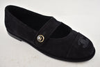 Chanel 25B Black Suede Shearling Fur Mary Jane Moccasin Ballet Loafer Flat 38