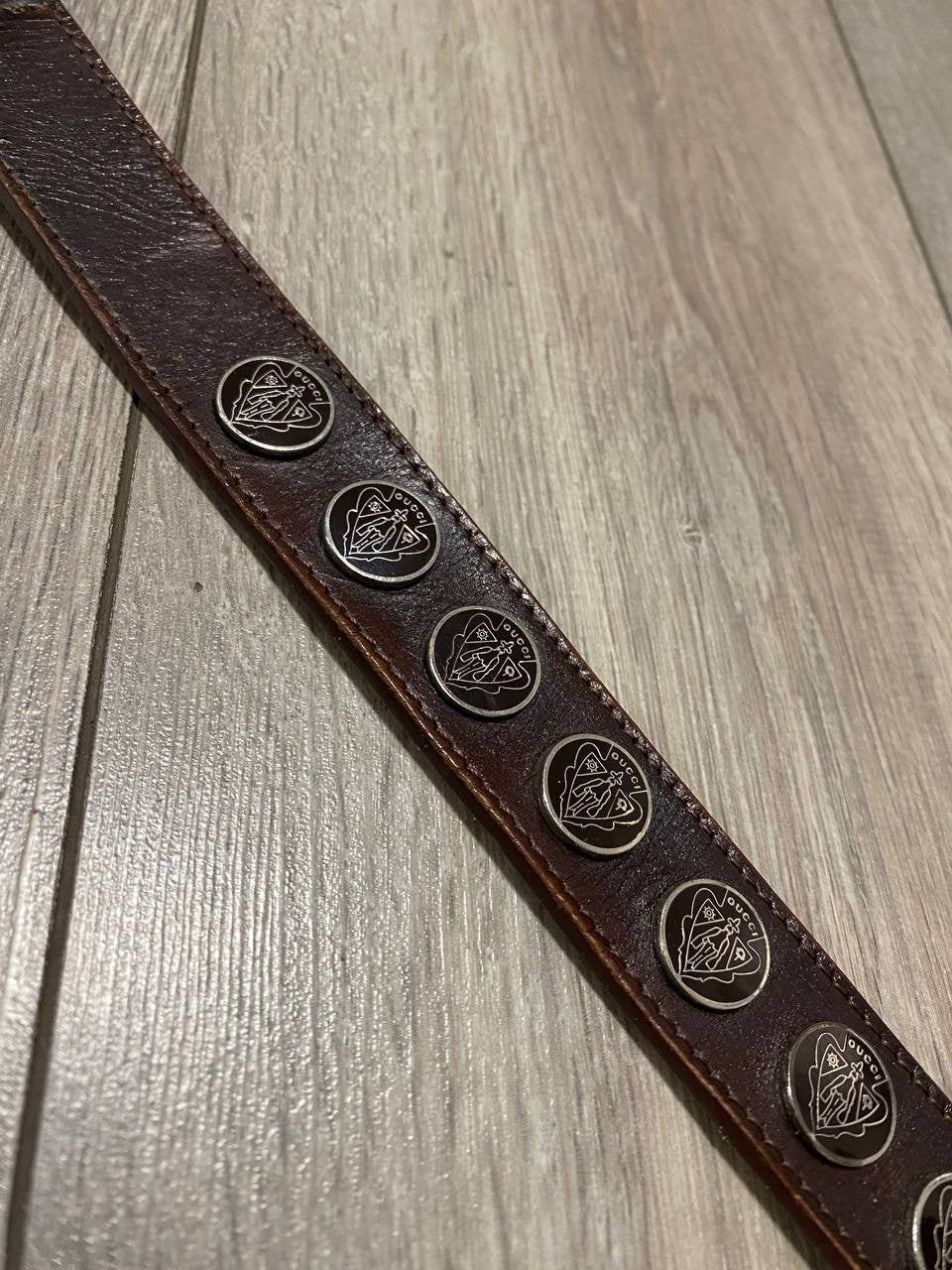 Vintage Gucci Belt Crest Patent Leather Monogram Brown Y2K Rare