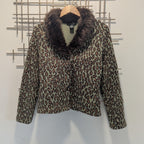 VTG Paraphrase Leopard Print Blazer Jacket Faux Fur Collar Women M Wool Mobwife