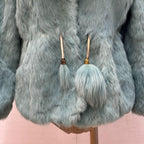 Y2K Turquoise Rabbit and Fox Fur Pom Pom Jacket