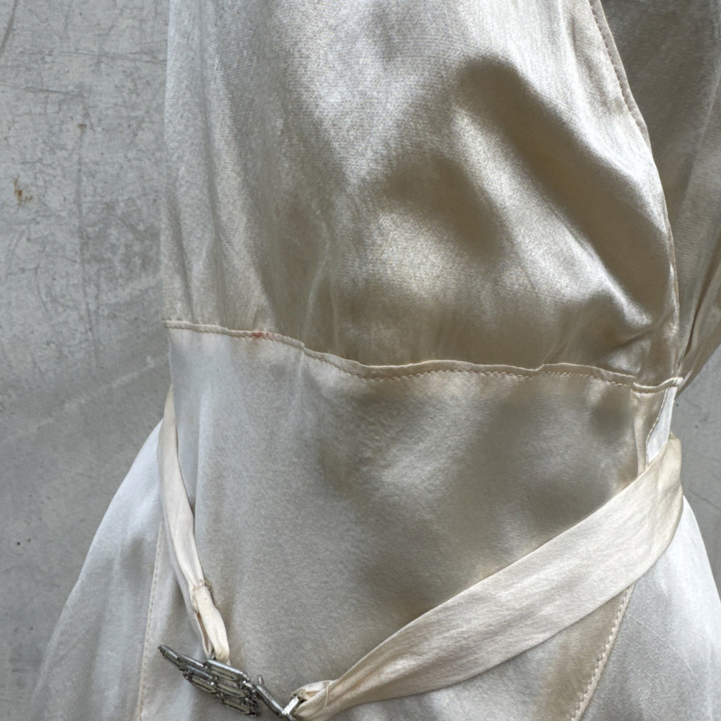 Vintage 1930s White Candlelight Silk Satin Gown Bias Cut Wedding Bridal Dress