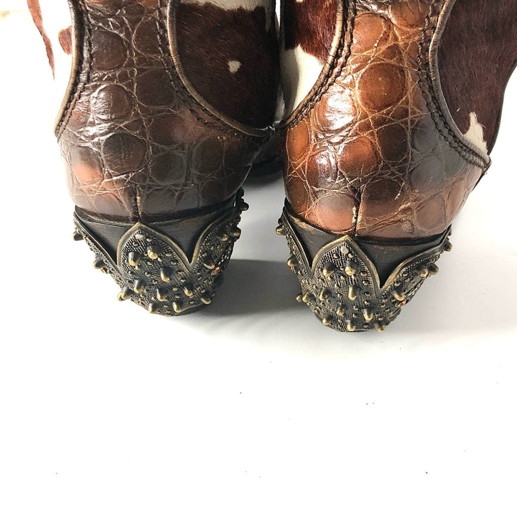Giuseppe Zanotti Crystals Cow Print Pull On Western Cowgirl Heeled Boots 7
