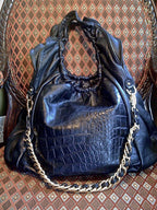 BE & D New York Cosette Croc Leather Tote Bag Large Black