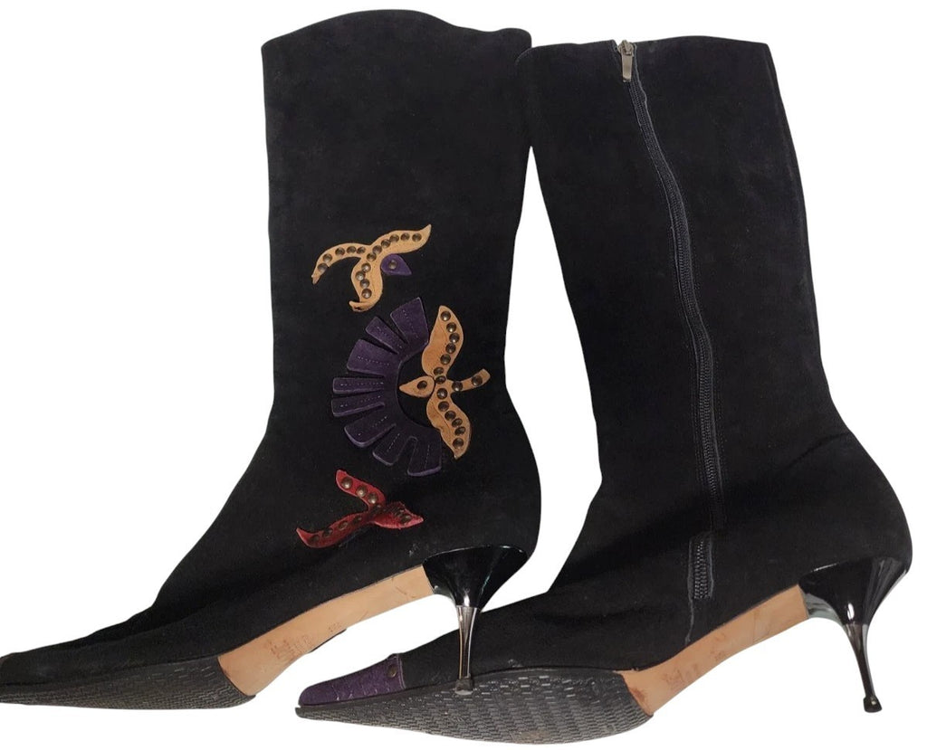 MARE Vintage Italian Leather Boots Spike Heel EU 39 Embellished Boho
