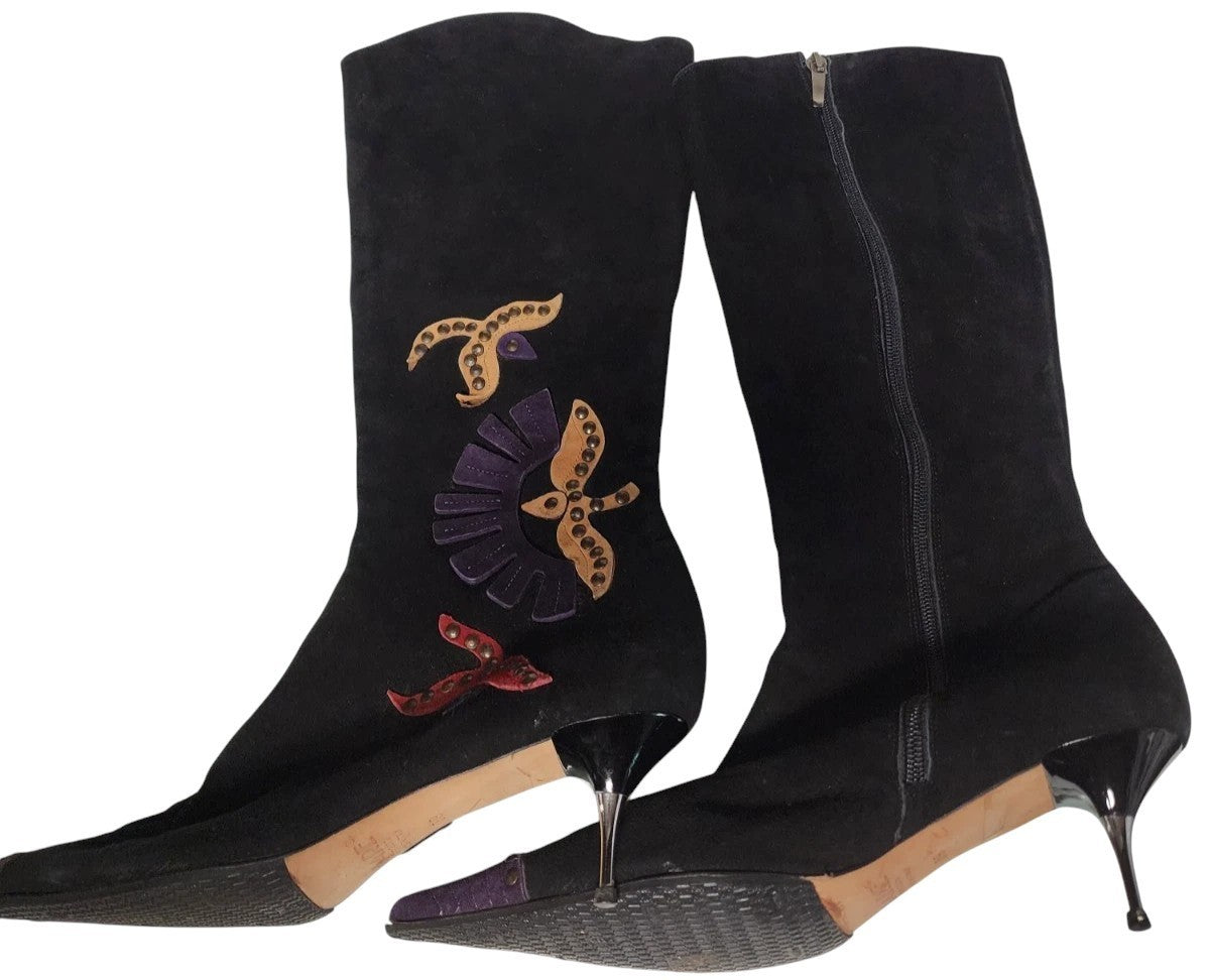 MARE Vintage Italian Leather Boots Spike Heel EU 39 Embellished Boho