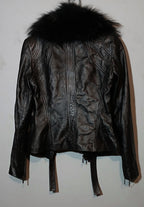 Cache Vintage Lamb Leather Jacket with Detachable Fox Fur Collar