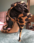 Vintage Casadei Leopard Rhinestone Sandals Y2K Crystal Slingback Heels 9.5 Flaw