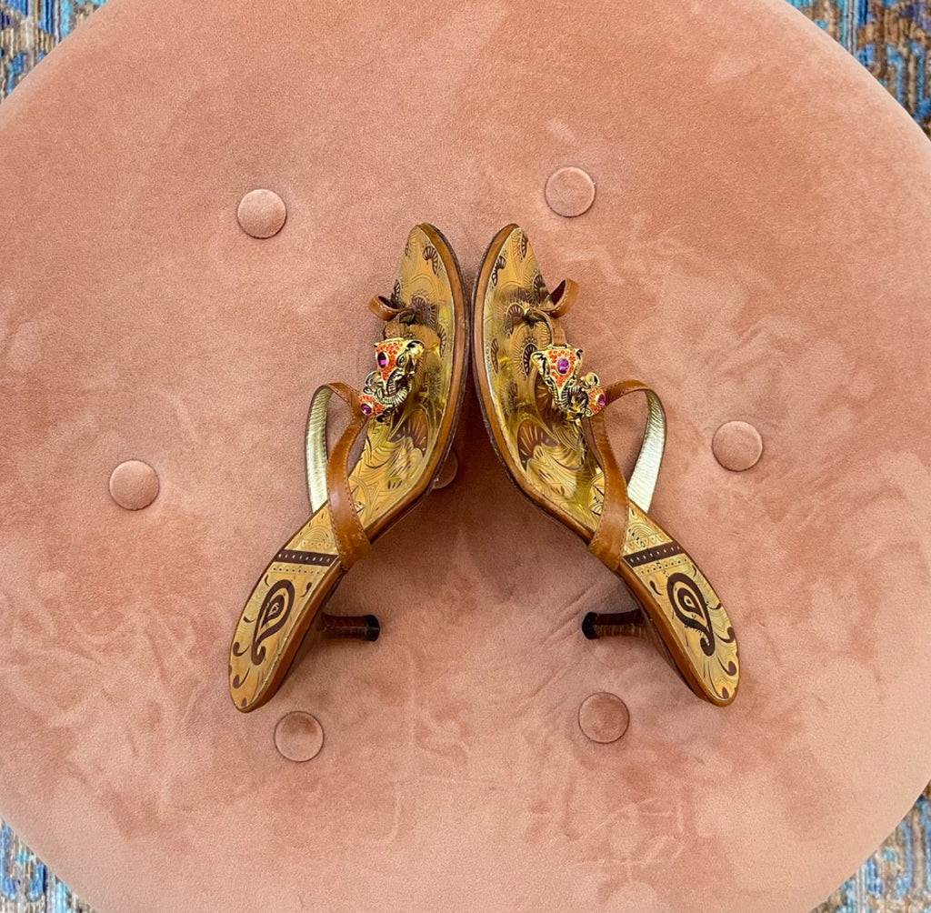Vintage Giuseppe Zanotti Jeweled Kissing Elephant Thong Heels