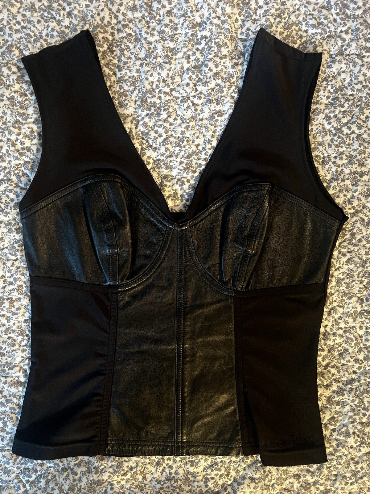 Harley Davidson Y2K Women's Black Leather Corset Bustier Top Medium