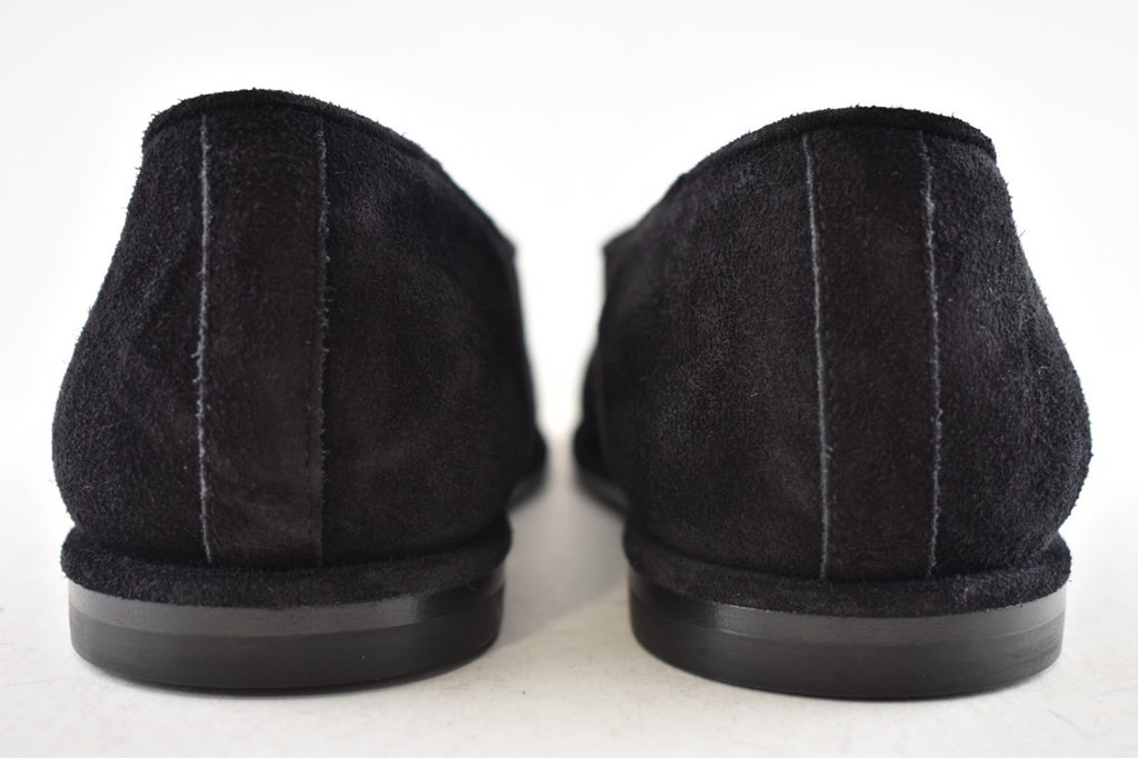 Chanel 25B Black Suede Shearling Fur Mary Jane Moccasin Ballet Loafer Flat 38