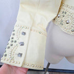 Double D Ranch Studded Ivory Leather Biker Jacket Medium