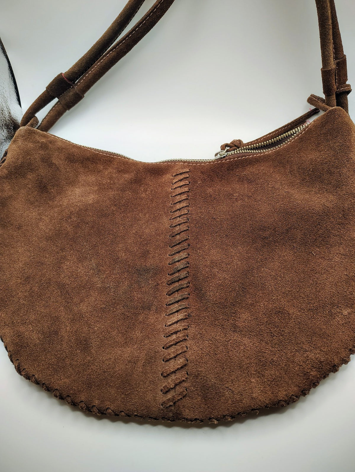 Gap Suede Shoulder Bag Brown and Blue Beaded Boho