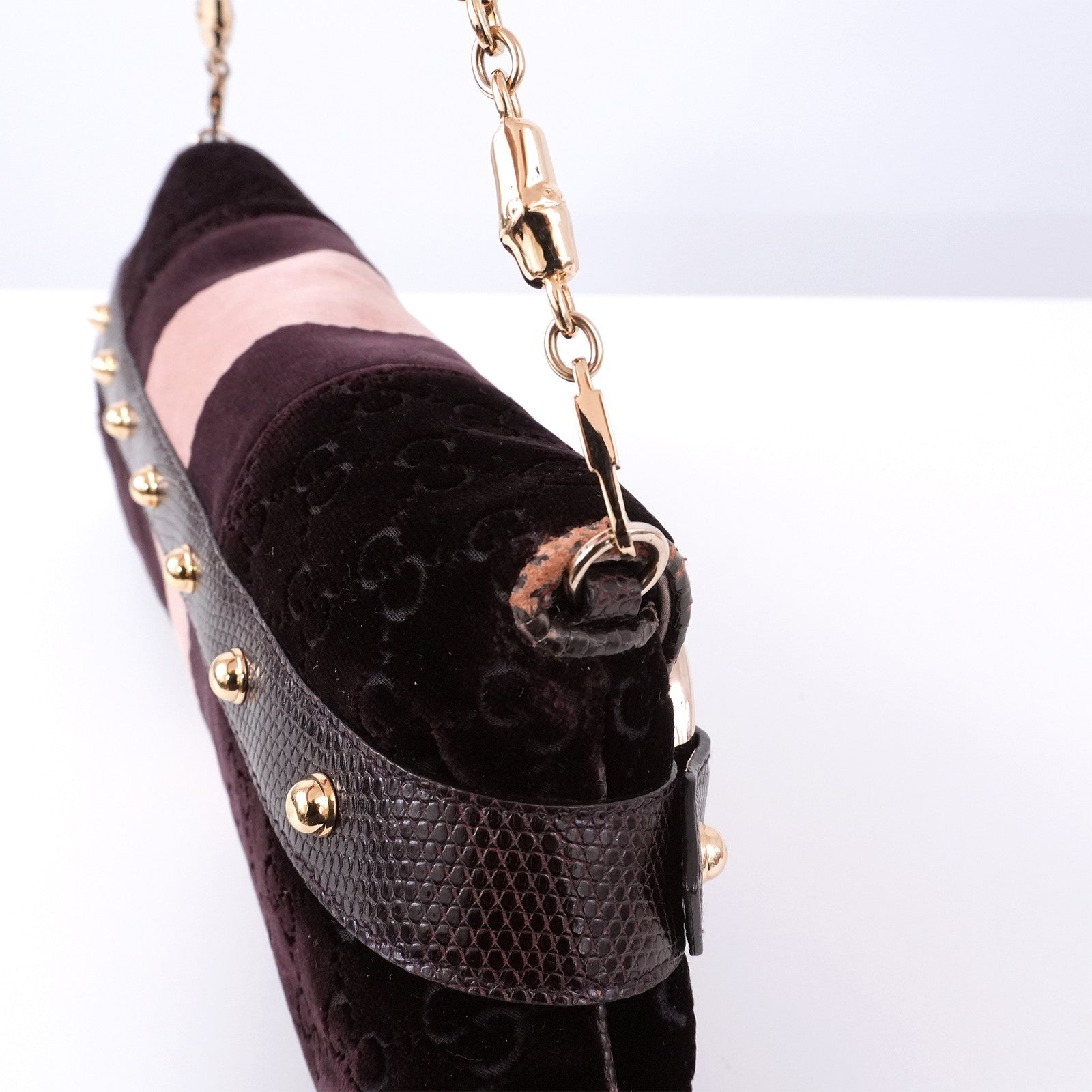 GUCCI GG Velvet Horsebit Gold Chain Shoulder Bag 131471 205118 Auth #57544A