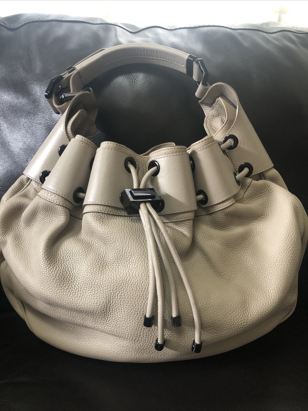 100% Authentic Burberry Leather Prorsum Large Warrior light taupe Hobo Bag