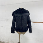 Vintage Black Gold Embellished Leather and Shearling Statement Jacket