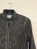 Double D Ranch Studded Leather Suede Jacket in Black, Size S
