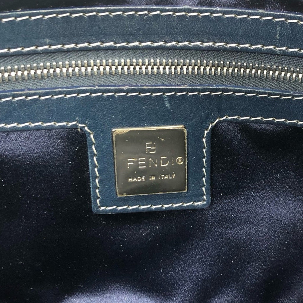 Vintage Fendi Zucchino Navy Blue FF Monogram Baguette Shoulder Bag