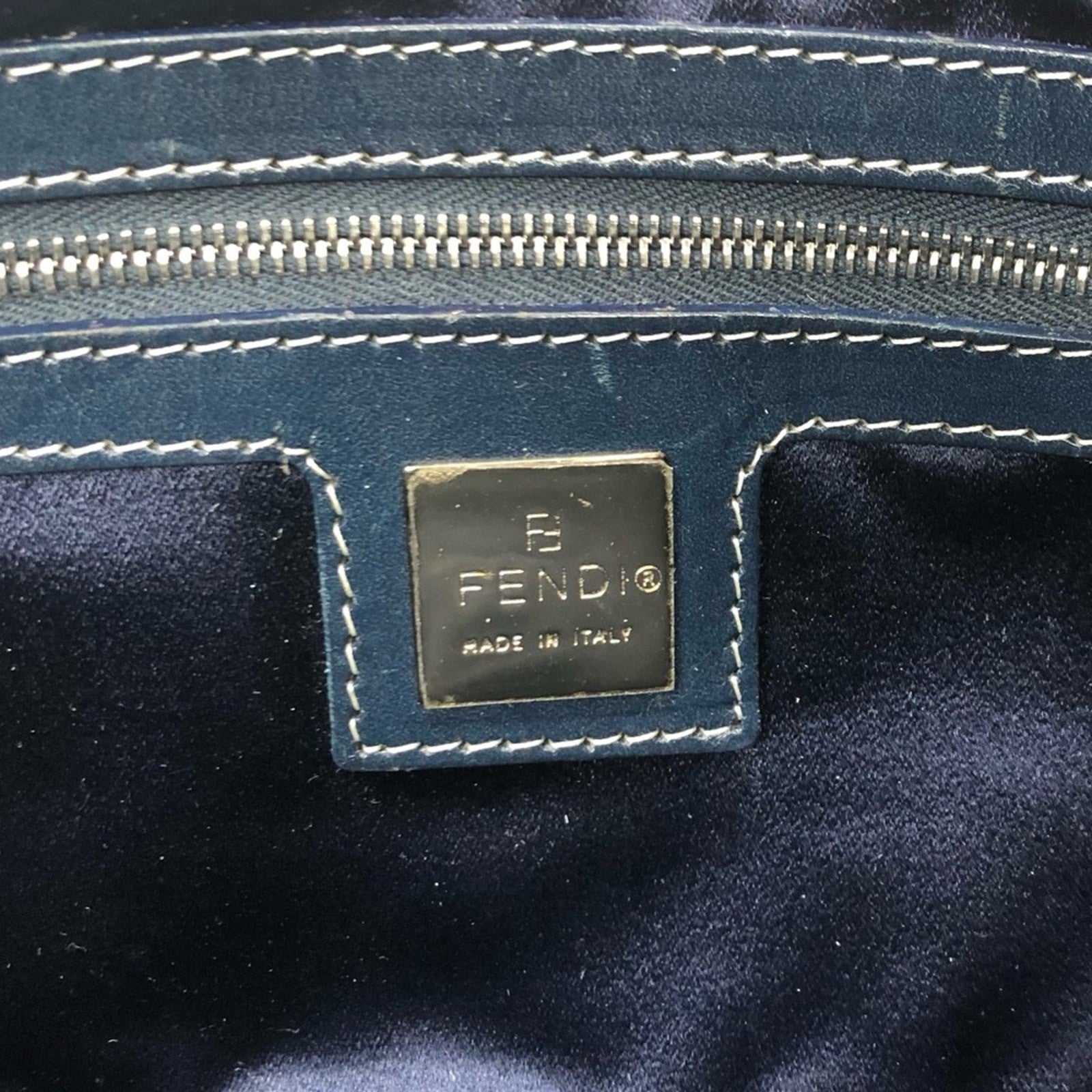 Vintage Fendi Zucchino Navy Blue FF Monogram Baguette Shoulder Bag