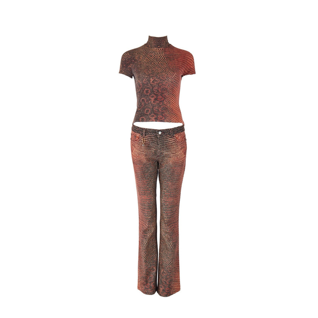 Roberto Cavalli 2000s Python Print Top and Pants Set