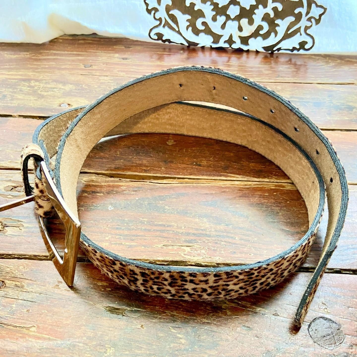 Vintage 80s ACCESSORIES by PEARL Leopard Print Pony Hair Leather Belt L Mob Wife