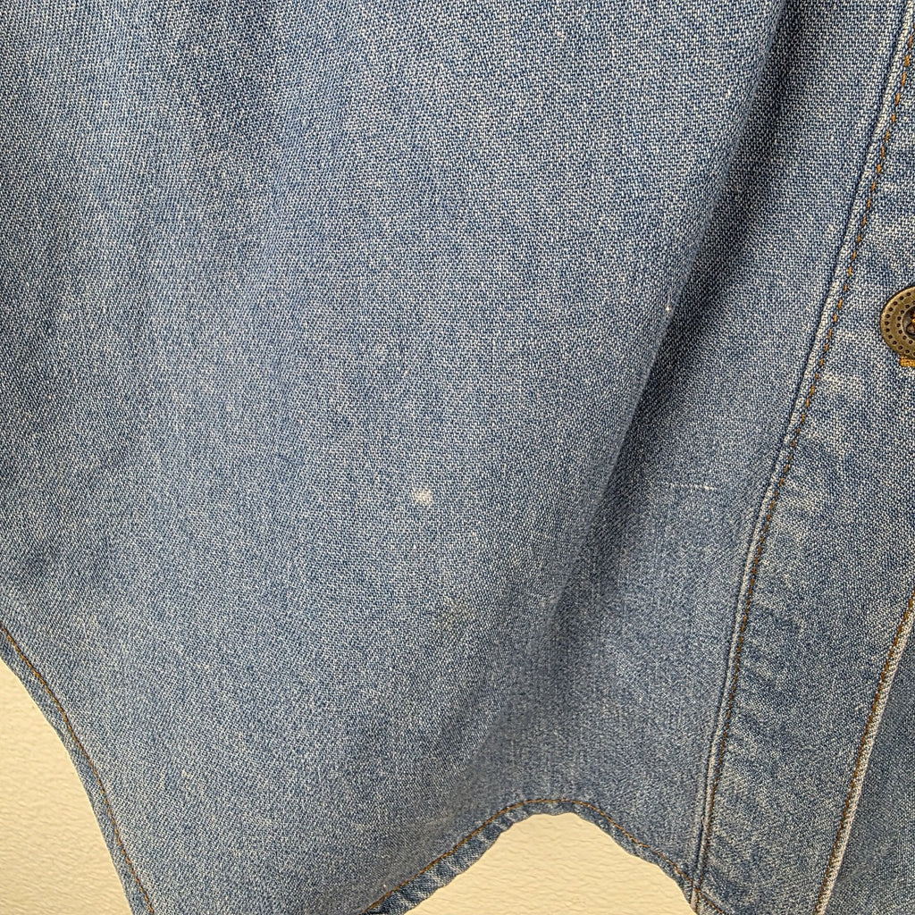 VTG Womens Denim Shirt Western Leather Lace Up Collar Pockets Long Sleeve M