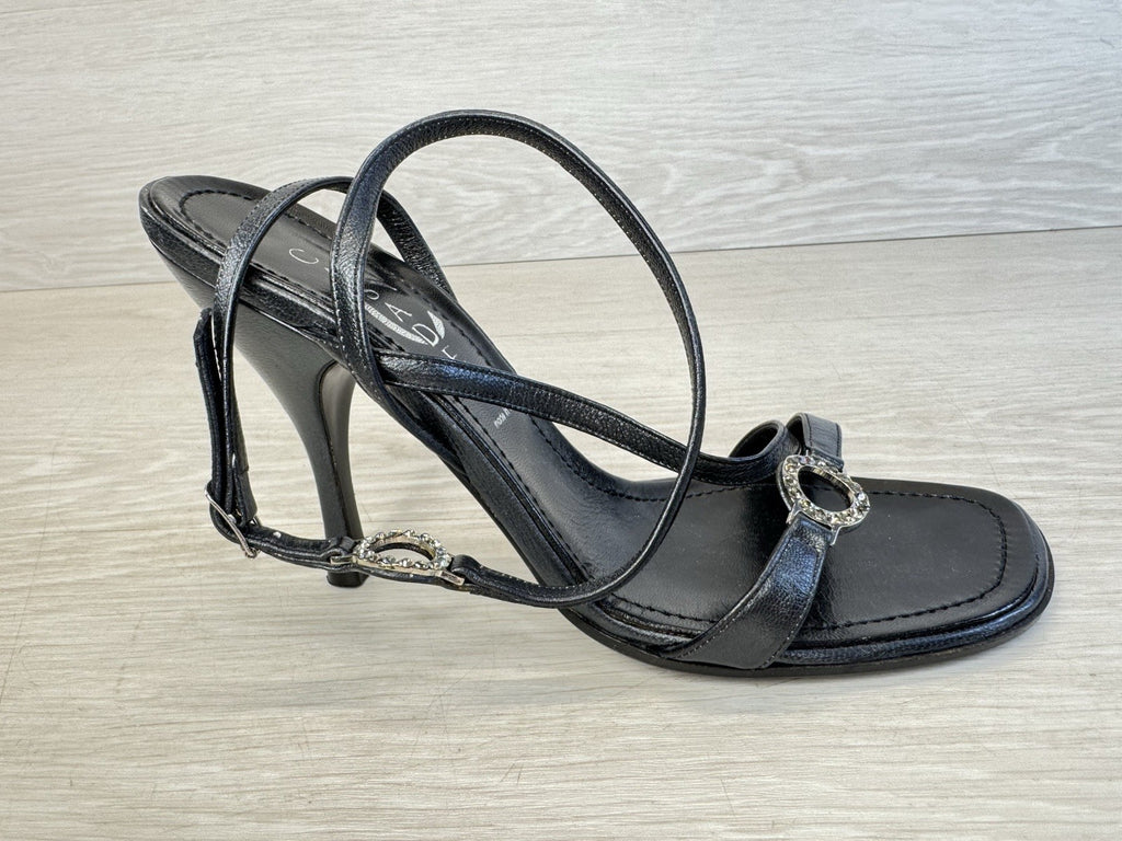 Vintage Casadei Black Leather Strappy Rhinestone Heel - Women's Size 6.5