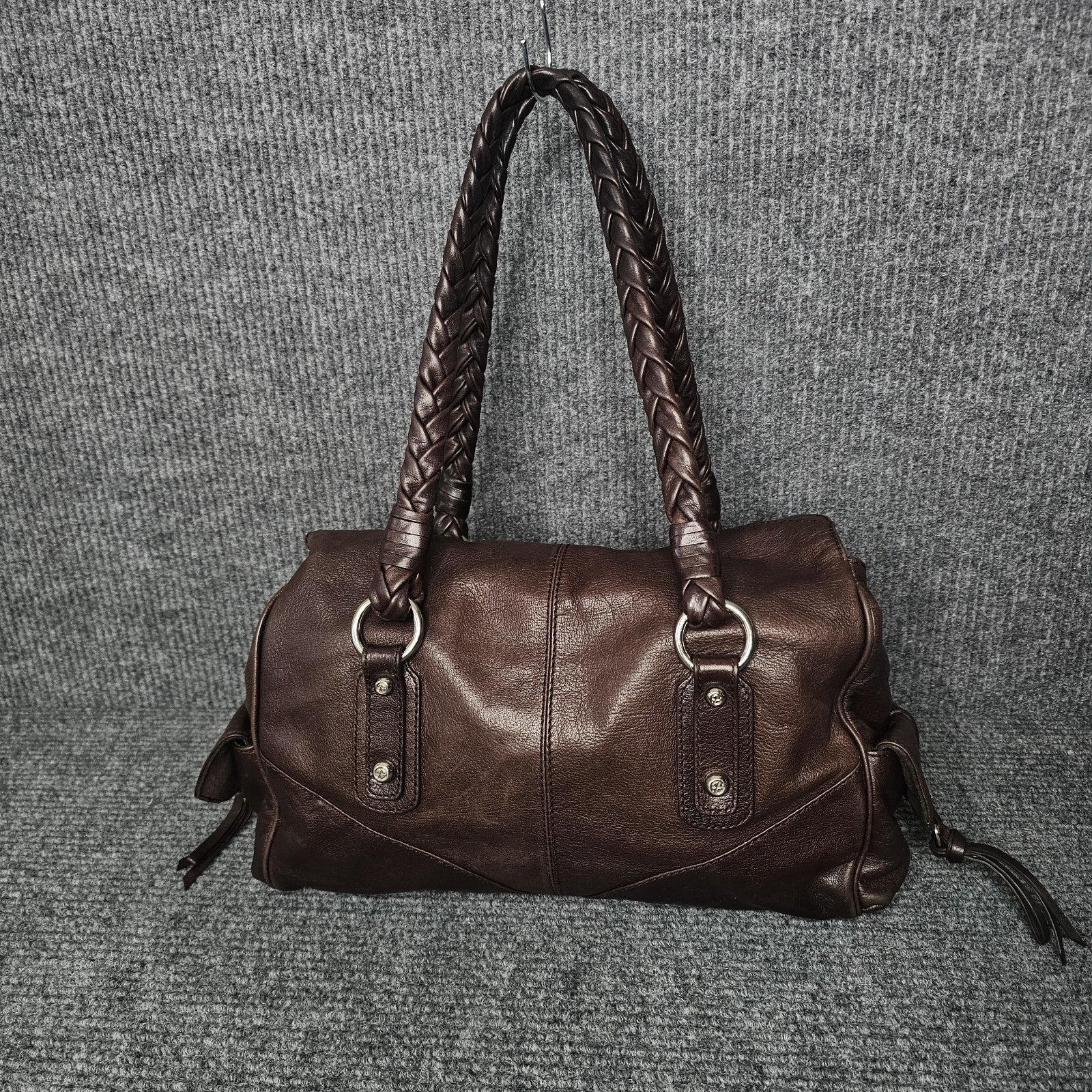 Francesco Biasia Braided Leather Shoulder Bag Brown